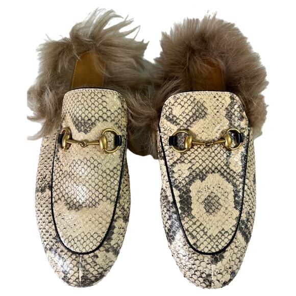 Gucci Princetown Horsebit Phyton And Fur Mule Slide 37